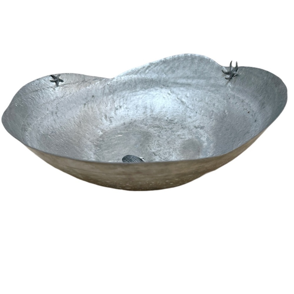 Blackfish Pewter Artisan Organic Shape Bowl with Starfish and Seashell Details